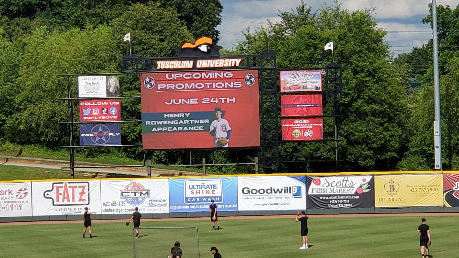 Tusculum University: Full-color outfield board with live production.